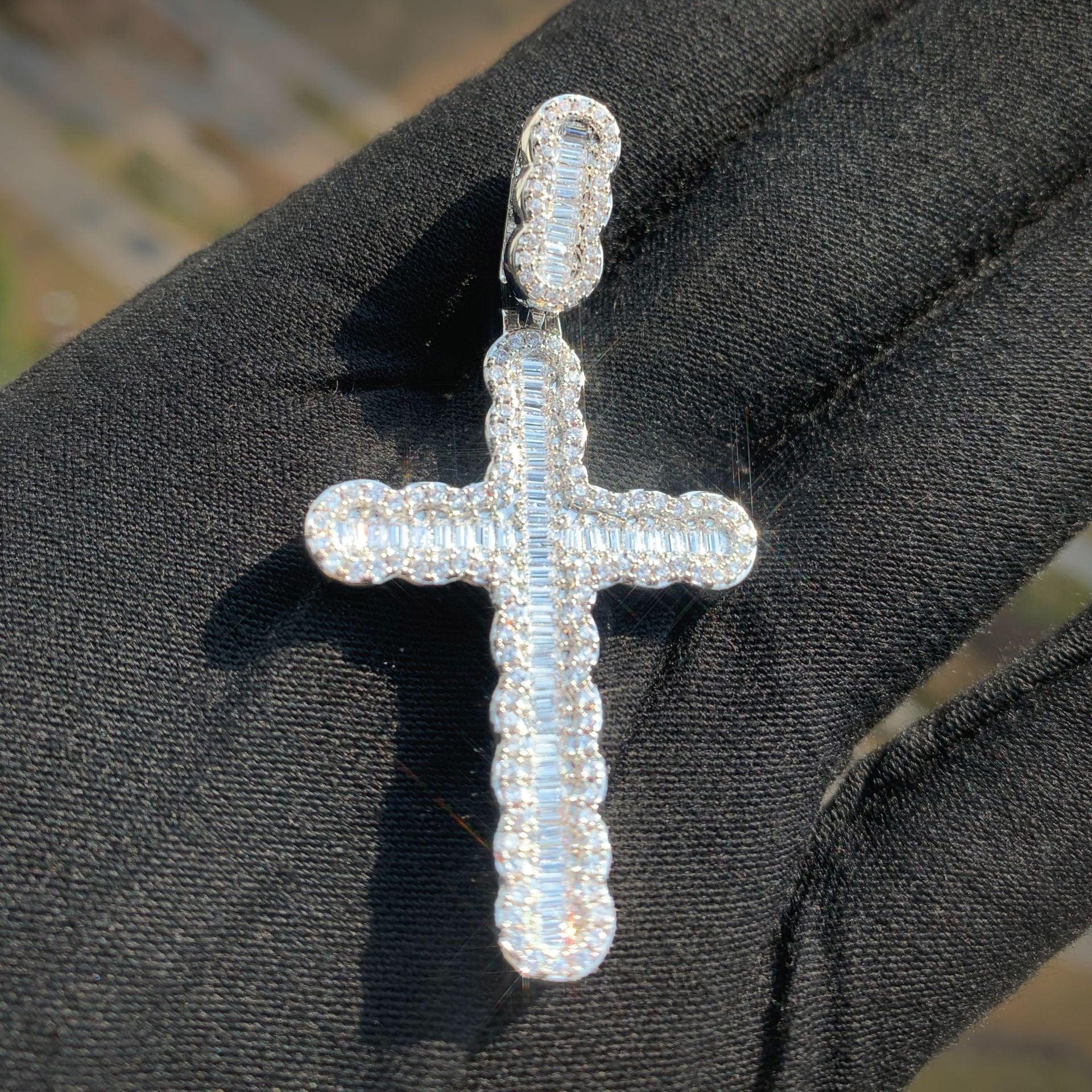 Baguette Cross Pendant Necklace | CZ Iced Out Hip Hop Unisex Trend Jewelry - CaratixJewelry